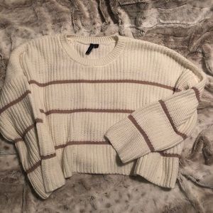 Moon and Madison Lilac/Cream Striped Cropped Oversized Crewneck Sweater Size L